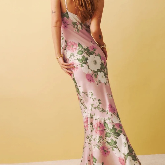 Reformation Parma Silk Dress Rose Garden - Size L - Picture 2 of 4